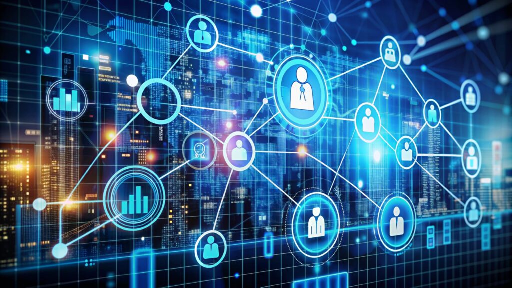 Digital network connections and data communication technology illustration