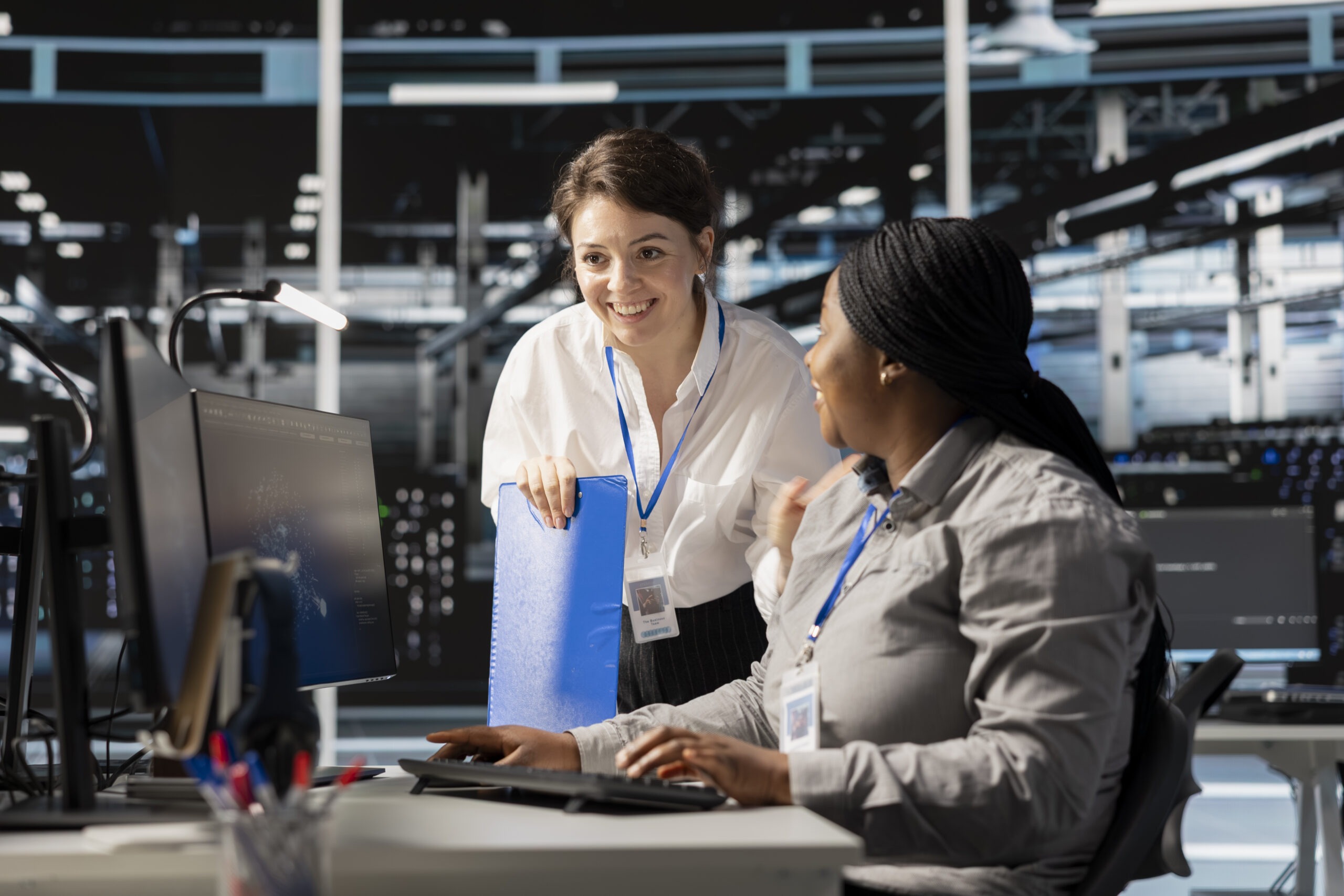 Customer service team collaborating in a modern office